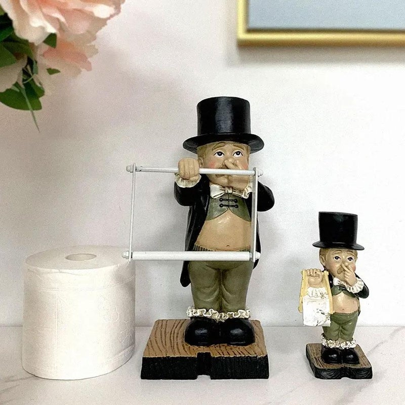 Funny Pinching Nose Tissue Paper Holder, Toilet Butler Statue - Funny Resin Boy Pinching Nose, Papers Holder Figurine for Bathroom, Kitchen, Wall Mount (Statue) - Image 2